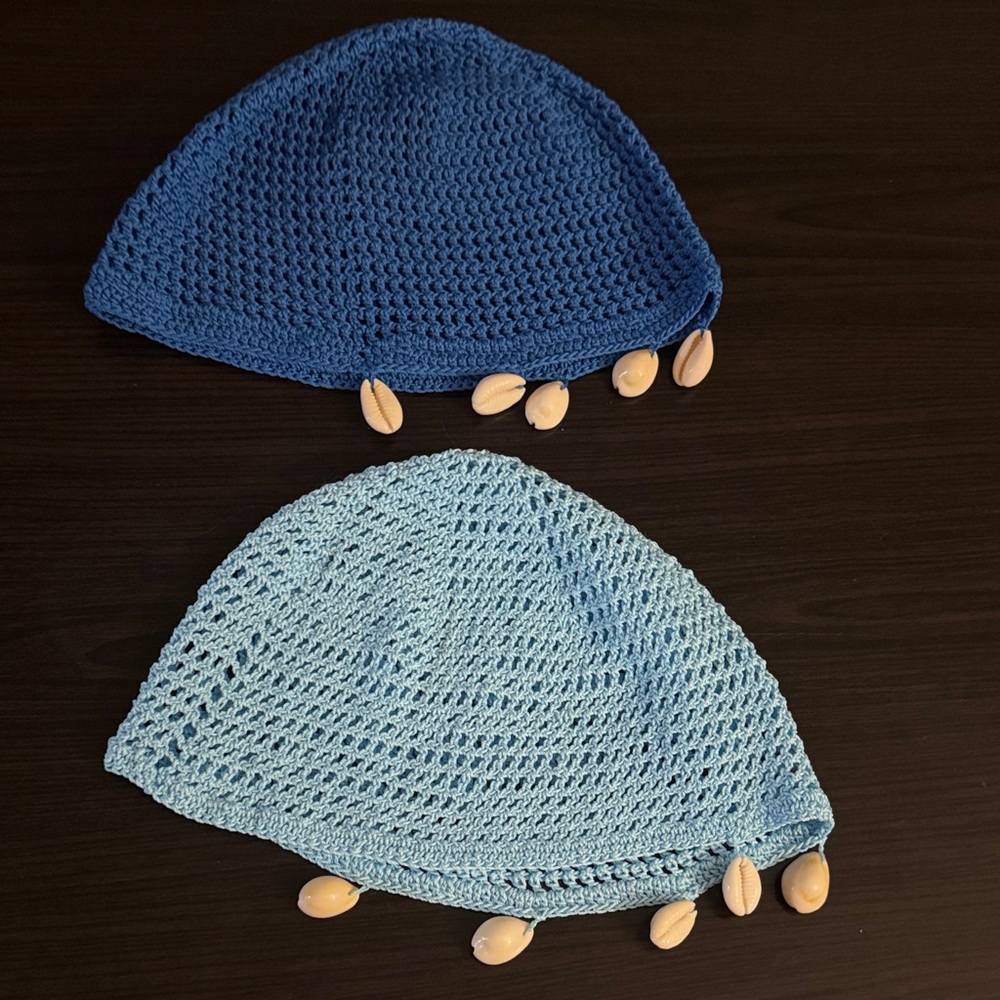 Blue and Light Blue Crochet Hats with Shell Accents